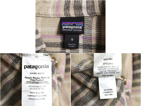 パタゴニア ロングスリーブ フィヨルド フランネル 長袖 シャツ レディース XS 程/ 古着 17年製 Patagonia アウトドア ネルシャツ チェック