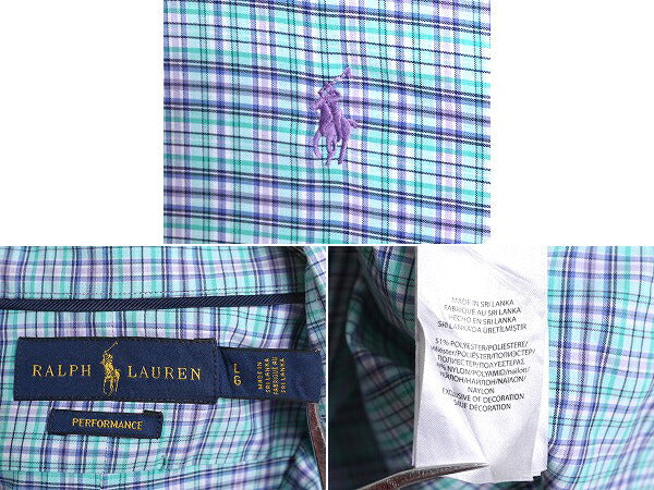 ラルフローレン チェック 長袖 ボタンダウン シャツ メンズ L / 古着 POLO ポロ 長袖シャツ ワンポイント ポニー刺繍 マルチカラー 薄手