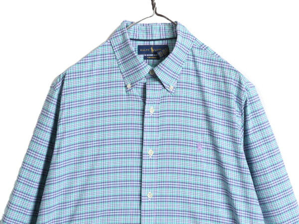 ラルフローレン チェック 長袖 ボタンダウン シャツ メンズ L / 古着 POLO ポロ 長袖シャツ ワンポイント ポニー刺繍 マルチカラー 薄手