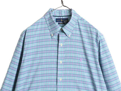 ラルフローレン チェック 長袖 ボタンダウン シャツ メンズ L / 古着 POLO ポロ 長袖シャツ ワンポイント ポニー刺繍 マルチカラー 薄手