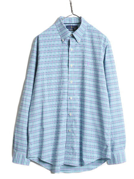 ラルフローレン チェック 長袖 ボタンダウン シャツ メンズ L / 古着 POLO ポロ 長袖シャツ ワンポイント ポニー刺繍 マルチカラー 薄手