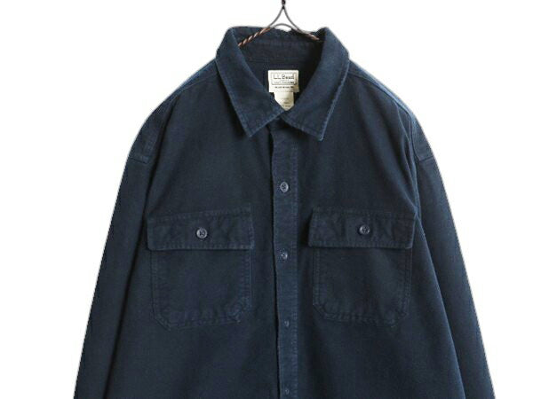 エルエルビーン コットン シャモア クロス シャツ メンズ XL / 古着 LLBean アウトドア 長袖シャツ ネルシャツ ヘビー フランネル 無地 紺