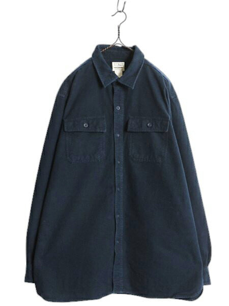 エルエルビーン コットン シャモア クロス シャツ メンズ XL / 古着 LLBean アウトドア 長袖シャツ ネルシャツ ヘビー フランネル 無地 紺