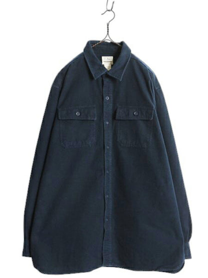 エルエルビーン コットン シャモア クロス シャツ メンズ XL / 古着 LLBean アウトドア 長袖シャツ ネルシャツ ヘビー フランネル 無地 紺