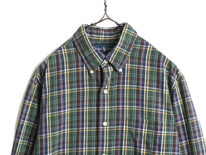 90s ラルフローレン チェック 長袖 ボタンダウン シャツ メンズ L / 古着 90年代 オールド ポロ ポケット付き ポニー無し 長袖シャツ 薄手