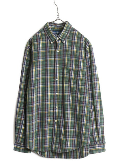 90s ラルフローレン チェック 長袖 ボタンダウン シャツ メンズ L / 古着 90年代 オールド ポロ ポケット付き ポニー無し 長袖シャツ 薄手
