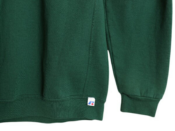 00s ラッセル 無地 スウェット メンズ レディース XL 00年代 オールド RUSSELL トレーナー 裏起毛 前V クルーネック 大きいサイズ グリーン