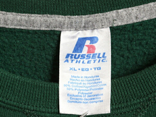 00s ラッセル 無地 スウェット メンズ レディース XL 00年代 オールド RUSSELL トレーナー 裏起毛 前V クルーネック 大きいサイズ グリーン