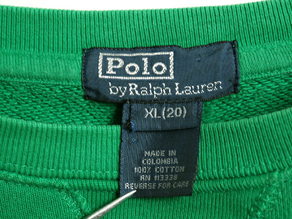 90s ポロ ラルフローレン 無地 スウェット キッズ XL メンズ M 程 古着 90年代 オールド 前V トレーナー スエット クルーネック ポニー無し