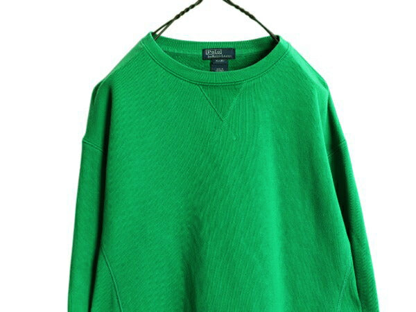 90s ポロ ラルフローレン 無地 スウェット キッズ XL メンズ M 程 古着 90年代 オールド 前V トレーナー スエット クルーネック ポニー無し