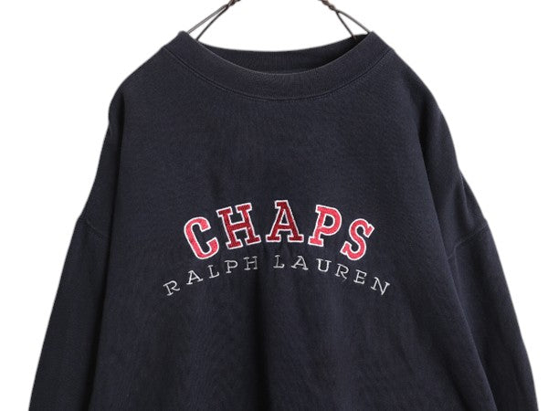 90s チャップス ラルフローレン ロゴ 刺繍 スウェット メンズ M 90年代 オールド CHAPS ポロ トレーナー クルーネック スエット 裏起毛 紺