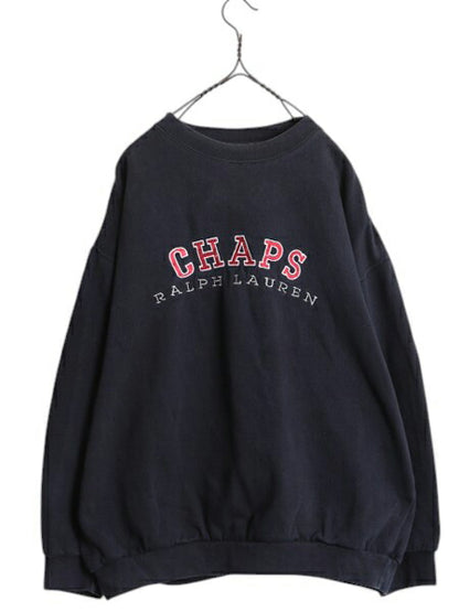 90s チャップス ラルフローレン ロゴ 刺繍 スウェット メンズ M 90年代 オールド CHAPS ポロ トレーナー クルーネック スエット 裏起毛 紺