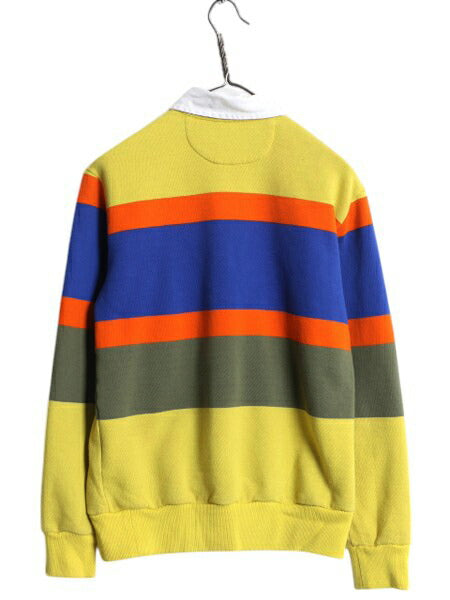 ポロ ラルフローレン ボーダー スウェット ラガーシャツ メンズ XS / トレーナー ラグビー 長袖シャツ ワンポイント 裏起毛 マルチカラー
