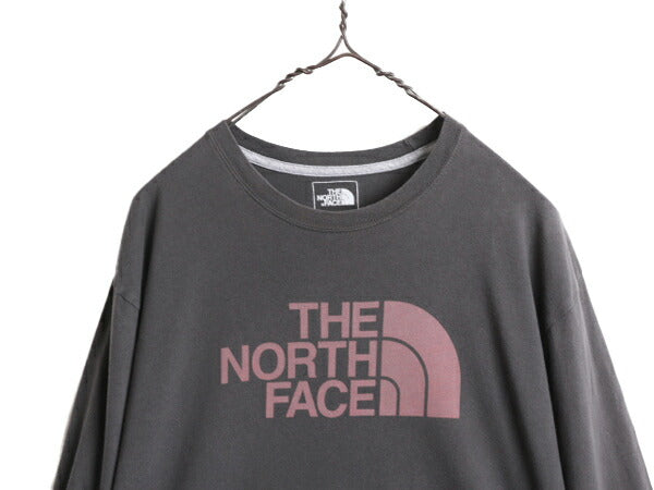 ノースフェイス プリント 長袖 Tシャツ メンズ L / 古着 The North Face アウトドア ロンT プリントT ロゴT クルーネック カットソー 濃灰