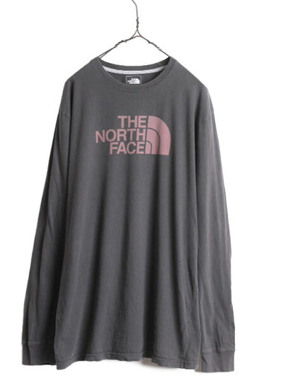 ノースフェイス プリント 長袖 Tシャツ メンズ L / 古着 The North Face アウトドア ロンT プリントT ロゴT クルーネック カットソー 濃灰