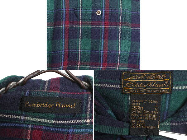90s エディーバウアー チェック ボタンダウン フランネル シャツ メンズ L 古着 90年代 オールド Eddie Bauer ネルシャツ コットン 黒タグ