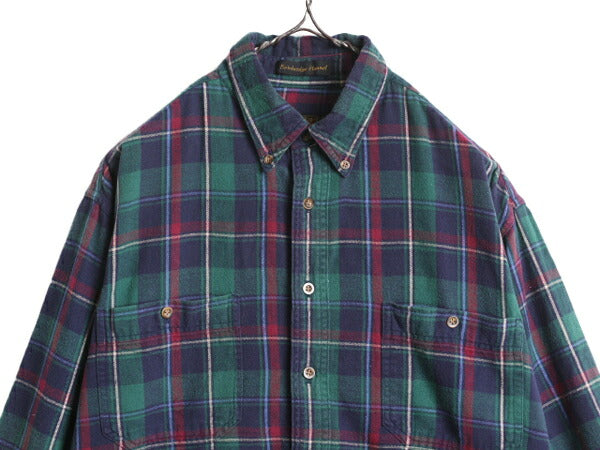 90s エディーバウアー チェック ボタンダウン フランネル シャツ メンズ L 古着 90年代 オールド Eddie Bauer ネルシャツ コットン 黒タグ