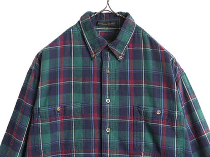 90s エディーバウアー チェック ボタンダウン フランネル シャツ メンズ L 古着 90年代 オールド Eddie Bauer ネルシャツ コットン 黒タグ