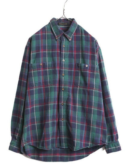90s エディーバウアー チェック ボタンダウン フランネル シャツ メンズ L 古着 90年代 オールド Eddie Bauer ネルシャツ コットン 黒タグ