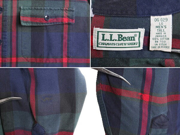 90s エルエルビーン チェック シャモア クロス シャツ メンズ L / 90年代 LLBEAN オールド LLビーン アウトドア ネルシャツ コットン 厚手