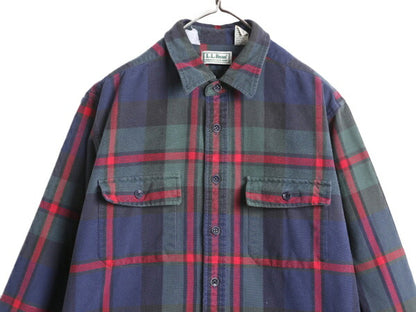 90s エルエルビーン チェック シャモア クロス シャツ メンズ L / 90年代 LLBEAN オールド LLビーン アウトドア ネルシャツ コットン 厚手