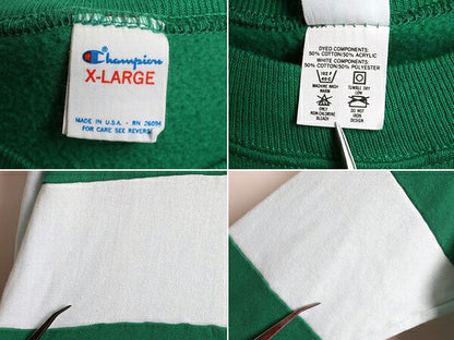 80s USA製 ビンテージ ■ Champion 2トーン 切替 スウェット トレーナー ( XL 小さめ メンズ M 程) 古着 80年代 チャンピオン 裏起毛 緑 白