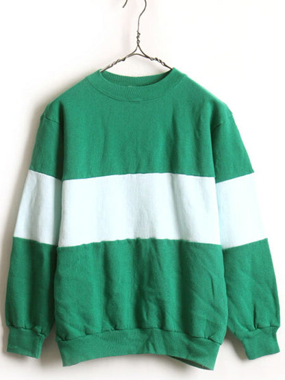 80s USA製 ビンテージ ■ Champion 2トーン 切替 スウェット トレーナー ( XL 小さめ メンズ M 程) 古着 80年代 チャンピオン 裏起毛 緑 白