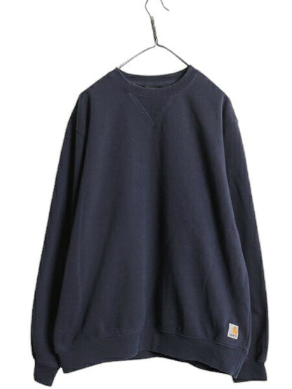 US企画 カーハート 前V ワンポイント スウェット メンズ L 古着 CARHARTT スエット ミッドウェイト 裏起毛 無地 クルーネック トレーナー