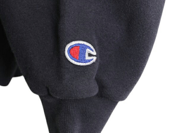 90s チャンピオン ワンポイント スウェット メンズ レディース L / オールド Champion 裏起毛 トレーナー スクリプト ロゴ 刺繍 ネイビー