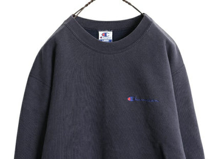 90s チャンピオン ワンポイント スウェット メンズ レディース L / オールド Champion 裏起毛 トレーナー スクリプト ロゴ 刺繍 ネイビー