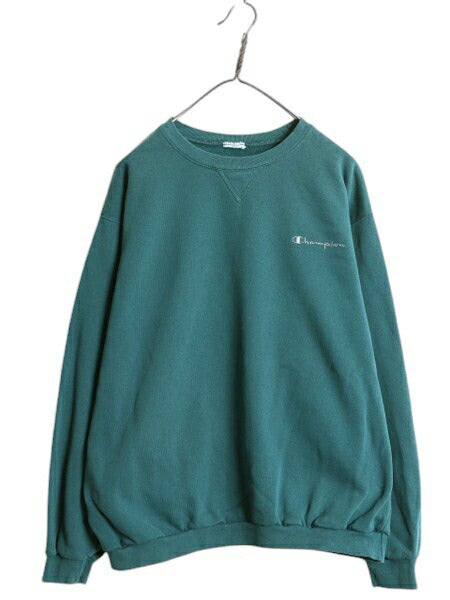 チャンピオン ワンポイント スウェット メンズ レディース L 程 古着 Champion 裏起毛 トレーナー スクリプト ロゴ 刺繍 クルーネック 前V