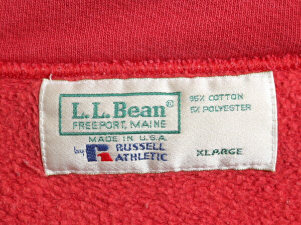 80s 90s USA製 エルエルビーン ラッセル 別注 ハーフジップ スウェット メンズ XL 無地 ポケット付き LLBean RUSSELL 裏起毛 ハイネック 赤