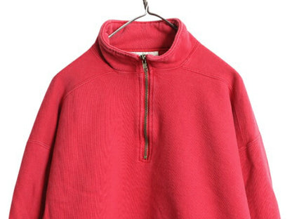 80s 90s USA製 エルエルビーン ラッセル 別注 ハーフジップ スウェット メンズ XL 無地 ポケット付き LLBean RUSSELL 裏起毛 ハイネック 赤