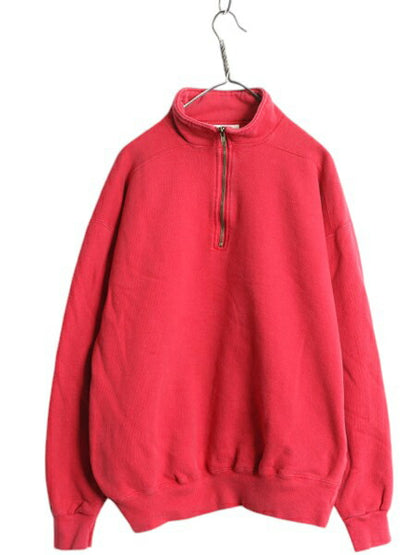 80s 90s USA製 エルエルビーン ラッセル 別注 ハーフジップ スウェット メンズ XL 無地 ポケット付き LLBean RUSSELL 裏起毛 ハイネック 赤