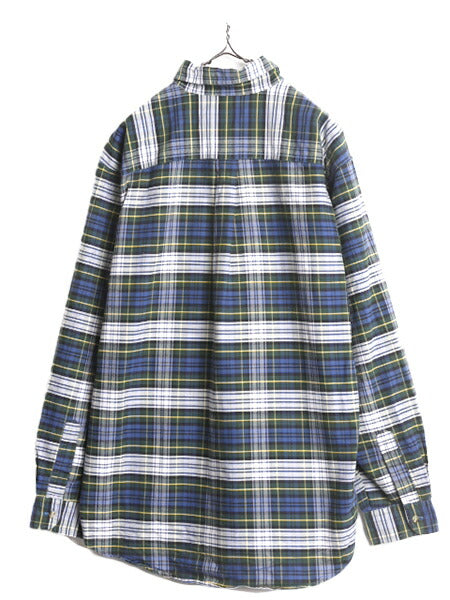 90s エルエルビーン オックスフォード 長袖 ボタンダウン シャツ メンズ L 古着 90年代 オールド LLBean 長袖シャツ チェックマルチカラー