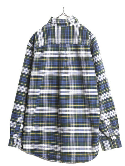 90s エルエルビーン オックスフォード 長袖 ボタンダウン シャツ メンズ L 古着 90年代 オールド LLBean 長袖シャツ チェックマルチカラー