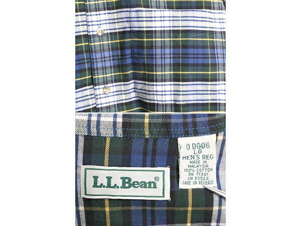 90s エルエルビーン オックスフォード 長袖 ボタンダウン シャツ メンズ L 古着 90年代 オールド LLBean 長袖シャツ チェックマルチカラー