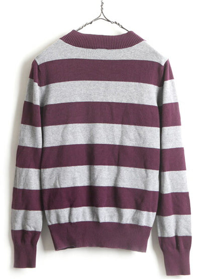 ■ GAP ギャップ ワイド ボーダー Vネック 長袖 コットン ニット セーター ( レディース M ) 古着 ストレッチ 2トーン プルオーバー 灰 紫