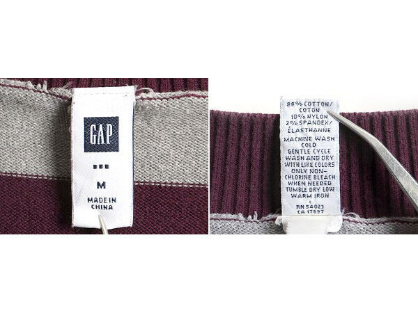 ■ GAP ギャップ ワイド ボーダー Vネック 長袖 コットン ニット セーター ( レディース M ) 古着 ストレッチ 2トーン プルオーバー 灰 紫