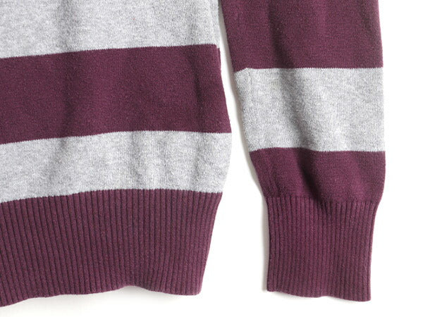 ■ GAP ギャップ ワイド ボーダー Vネック 長袖 コットン ニット セーター ( レディース M ) 古着 ストレッチ 2トーン プルオーバー 灰 紫