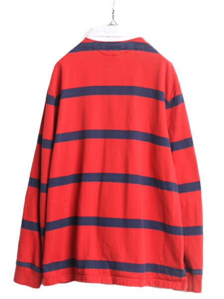 90s ポロ ラルフローレン ボーダー スウェット ラガーシャツ メンズ XL 古着 90年代 オールド ラグビーシャツ 大きいサイズ 裏起毛 2トーン