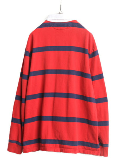 90s ポロ ラルフローレン ボーダー スウェット ラガーシャツ メンズ XL 古着 90年代 オールド ラグビーシャツ 大きいサイズ 裏起毛 2トーン
