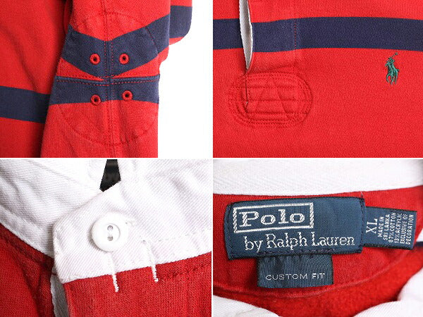 90s ポロ ラルフローレン ボーダー スウェット ラガーシャツ メンズ XL 古着 90年代 オールド ラグビーシャツ 大きいサイズ 裏起毛 2トーン