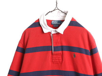 90s ポロ ラルフローレン ボーダー スウェット ラガーシャツ メンズ XL 古着 90年代 オールド ラグビーシャツ 大きいサイズ 裏起毛 2トーン