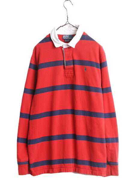 90s ポロ ラルフローレン ボーダー スウェット ラガーシャツ メンズ XL 古着 90年代 オールド ラグビーシャツ 大きいサイズ 裏起毛 2トーン