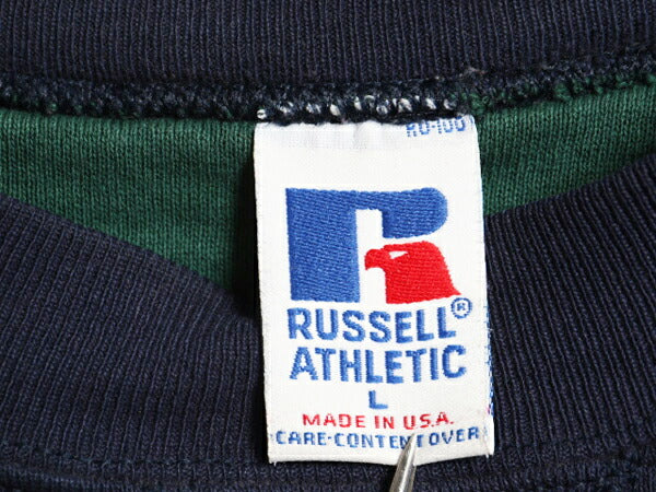 90s USA製 ラッセル 無地 スウェット メンズ レディース L 古着 オールド RUSSELL トレーナー ブランク 前V 裏起毛 ツートン クルーネック