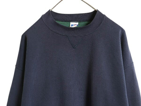 90s USA製 ラッセル 無地 スウェット メンズ レディース L 古着 オールド RUSSELL トレーナー ブランク 前V 裏起毛 ツートン クルーネック