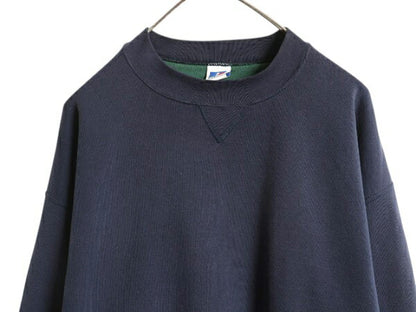 90s USA製 ラッセル 無地 スウェット メンズ レディース L 古着 オールド RUSSELL トレーナー ブランク 前V 裏起毛 ツートン クルーネック
