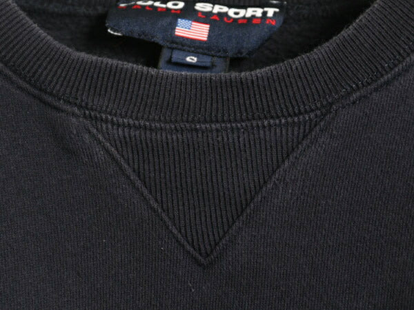 90s ポロスポーツ ラルフローレン 前V スウェット メンズ S 紺 古着 オールド ポロ ワンポイント トレーナー 裏起毛 クルーネック ネイビー