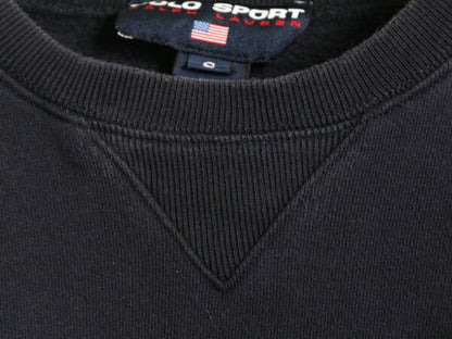 90s ポロスポーツ ラルフローレン 前V スウェット メンズ S 紺 古着 オールド ポロ ワンポイント トレーナー 裏起毛 クルーネック ネイビー